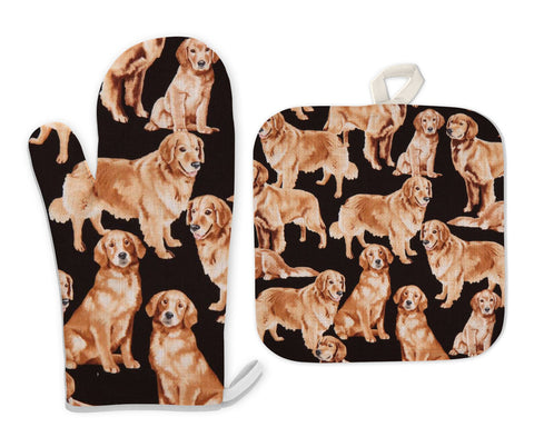 Golden Retriever Oven Mitt Set | Golden Retriever Kitchen | Dog Oven Mitt Set | Kitchen Gifts | Housewarming Gifts