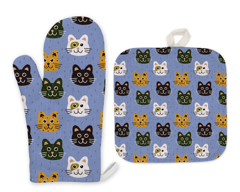 Cat Oven Mitt Set | Cat Potholders | Cat Kitchen | Cat Linens | Cat Lover Gifts | Kitchen Gifts